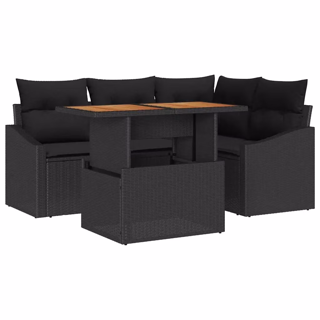 Set Divano da Giardino a L vidaXL in 5 Pezzi con Tavolino e Cuscini Nero – 2