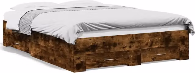 Letto matrimoniale | Letto per adulti | Giroletto con Cassetti Rovere Fumo 135x190 cm Legno Multistrato