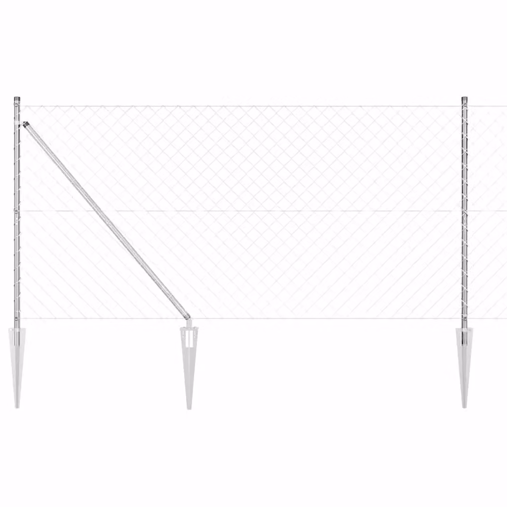 Recinzione a maglie con punte vidaXL in acciaio zincato argento, L: 10 m, H: 1,4 m