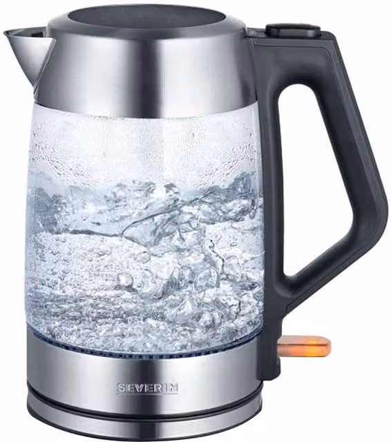Bollitore Severin in vetro e acciaio inossidabile trasparente con filtro anticalcare, capacità 1,7 l, 2200 W