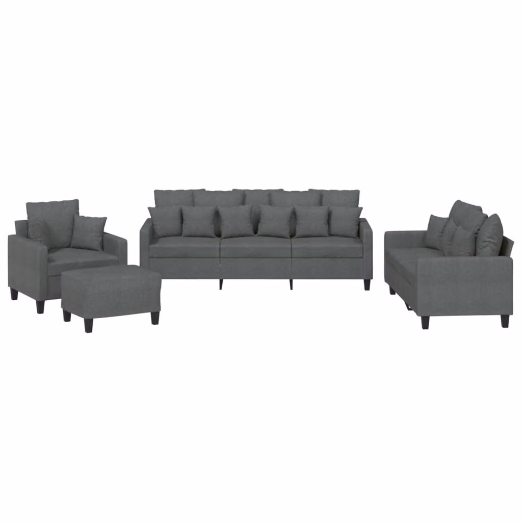 Set di Divani 4 pz con Cuscini Grigio Scuro in Tessuto