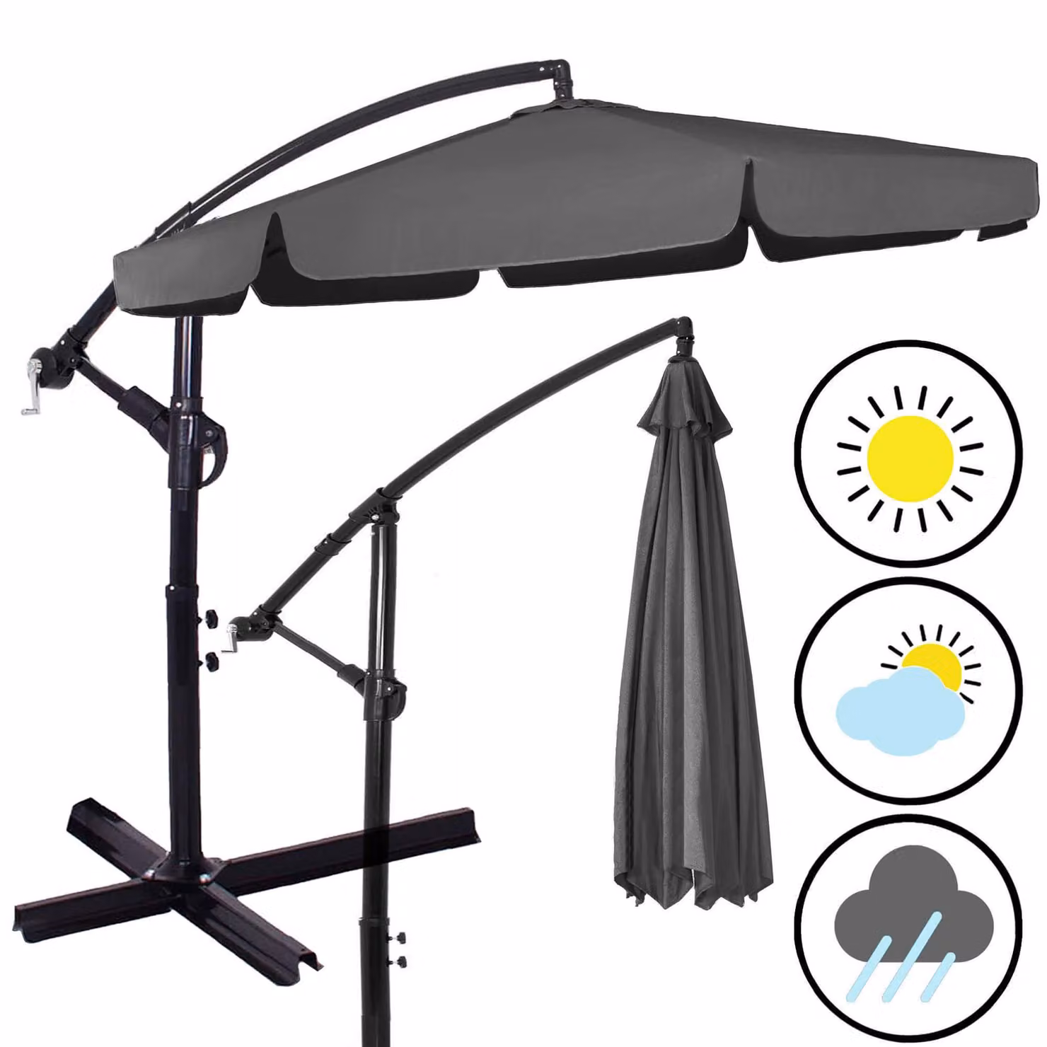 Springos® Premium ombrellone XXL Ø 350 cm a sbalzo con manovella incl. copertura | Ombrellone da giardino girevole impermeabile Protezione solare terrazza giardino