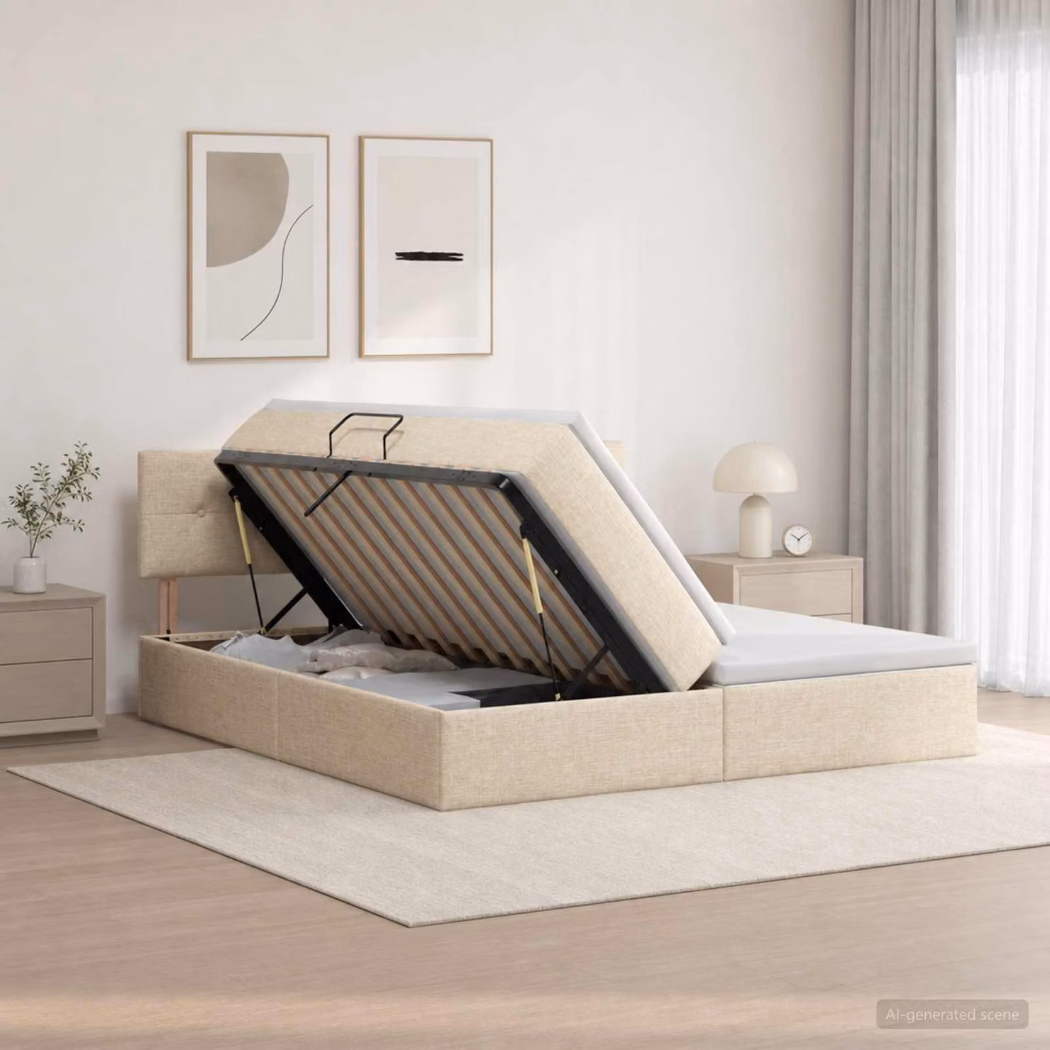 Letto con contenitore e testiera vidaXL in pelle sintetica color crema, L/P/H: 180 x 200 x 88 cm