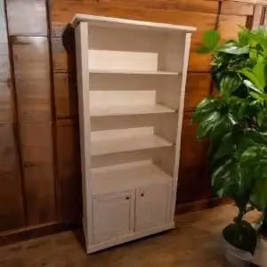 Libreria in legno Shabby chic bianco anticato 2 porte 4 vani a giorno