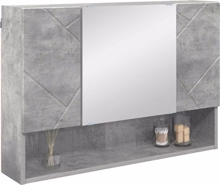 Armadio a specchio con anta Grigio cemento 80 x 17 x 55 cm Materiale ligneo