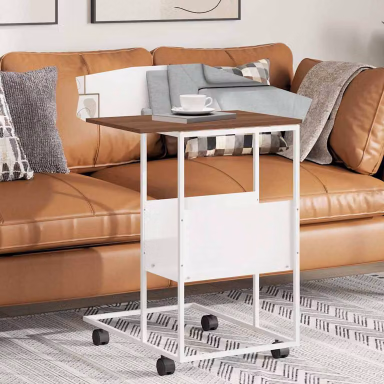 Tavolino con ruote vidaXL in legno multistrato bianco e marrone L/P/H: 55 x 36 x 63,5 cm