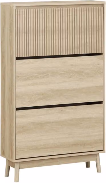 Scarpiera Sweeek in stile scandinavo con ante a battente, marrone e beige, L: 75 cm, H: 131 cm, P: 25 cm