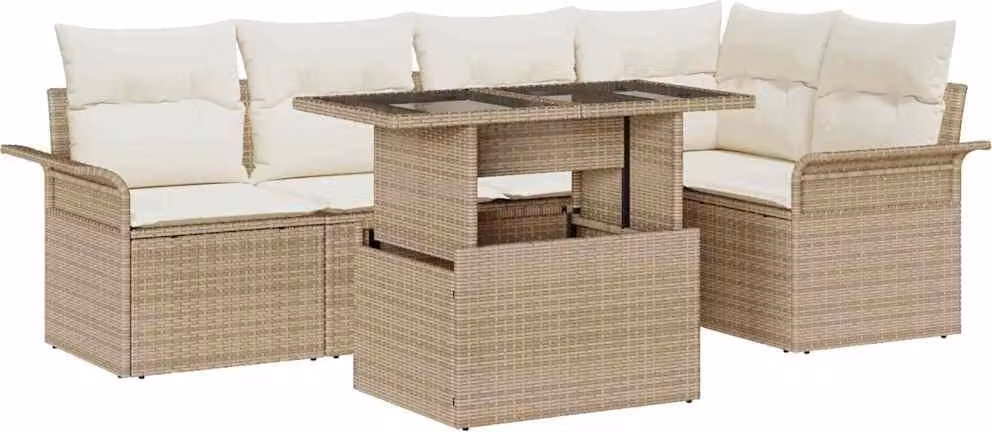 Set Divano da Giardino con cuscino 6 pcs Beige Poly Rattan