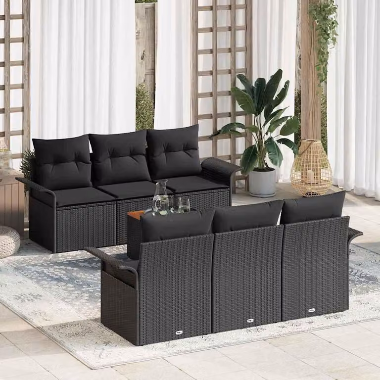 Maison Exclusive - Set Divano da Giardino con cuscino 7 pcs Nero polyrattan