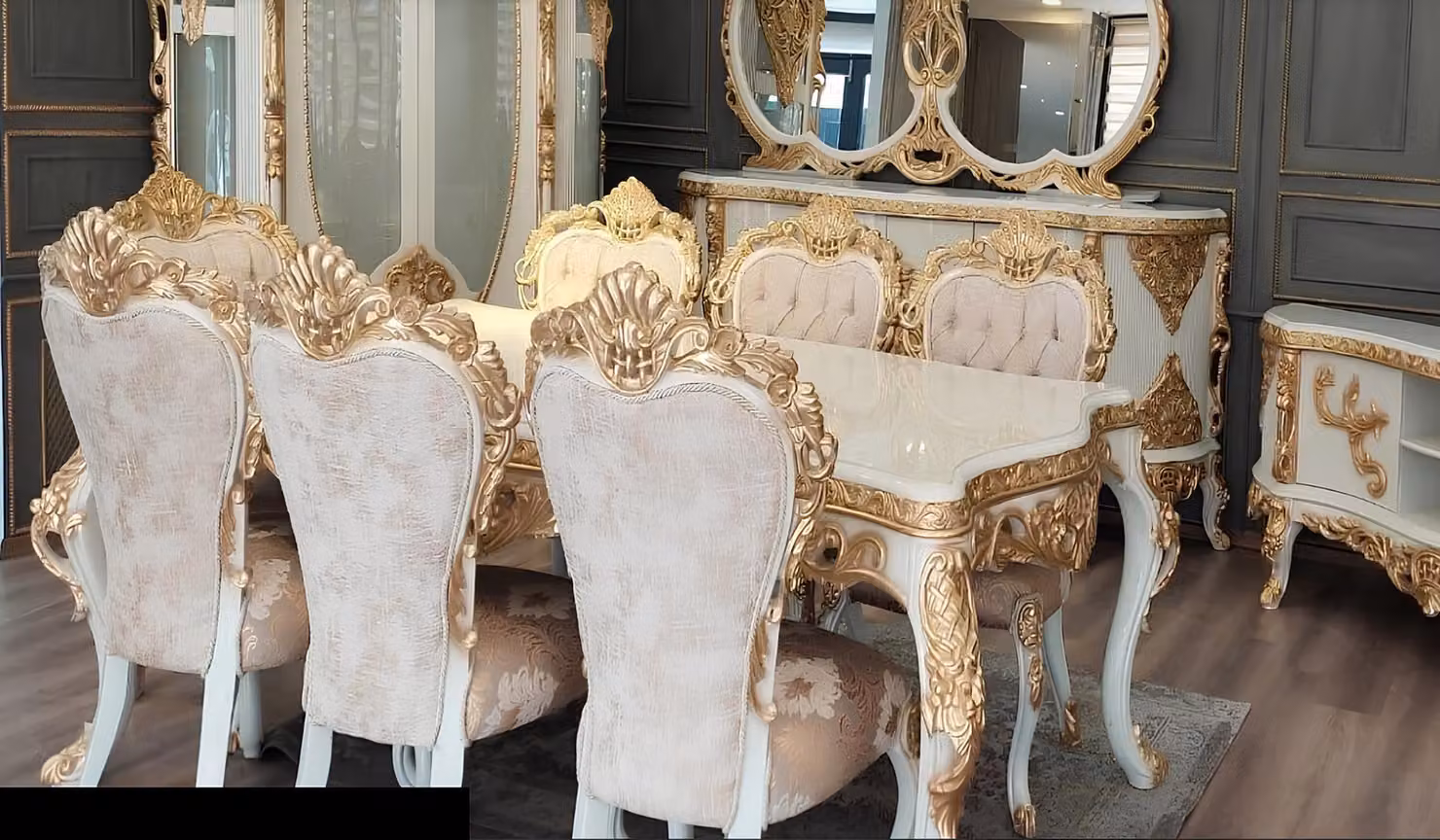 SetEsszimmer Stuhl Gruppe Stühle Holz Luxus Esszimmer Ess Barock Garnitur Möbel