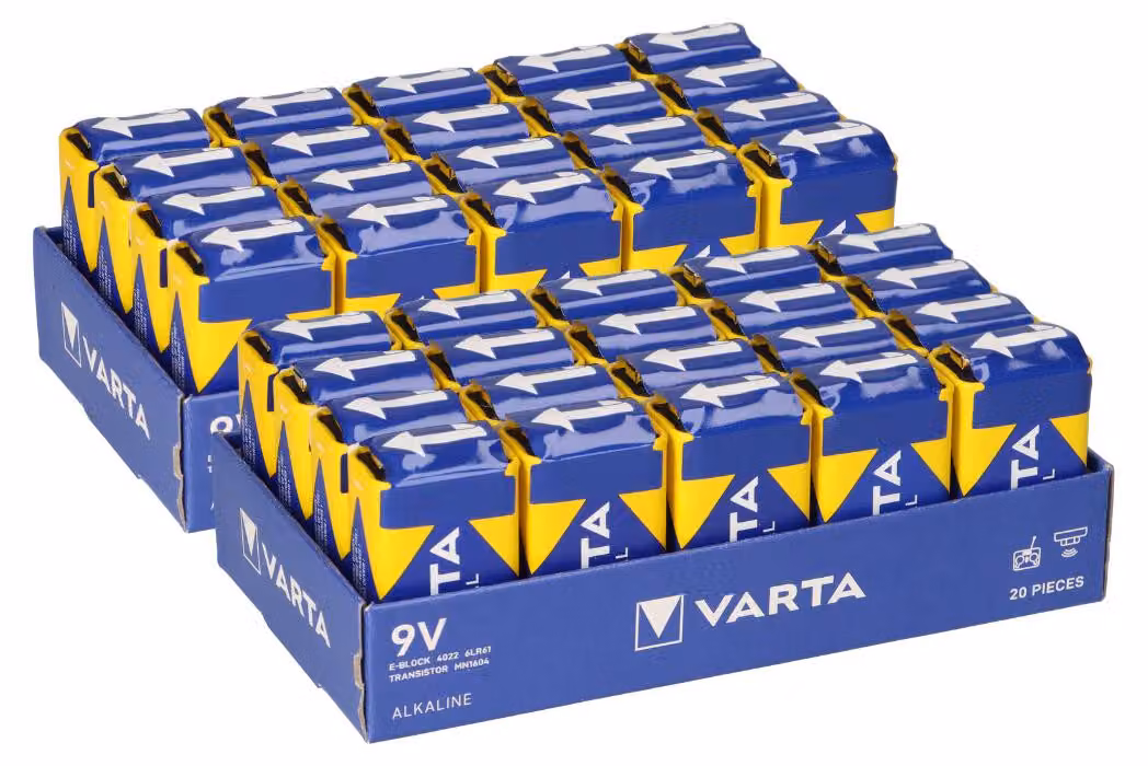 40 batterie VARTA 4022 Industrial 9V (6LR61) – adatte per uso industriale, servizi e rilevatori di fumo