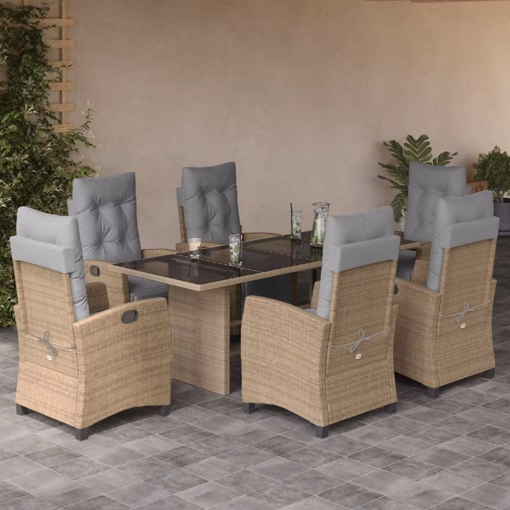 Maison Exclusive - Set Pranzo da Giardino 7 pz con Cuscini Beige Misto Polyrattan