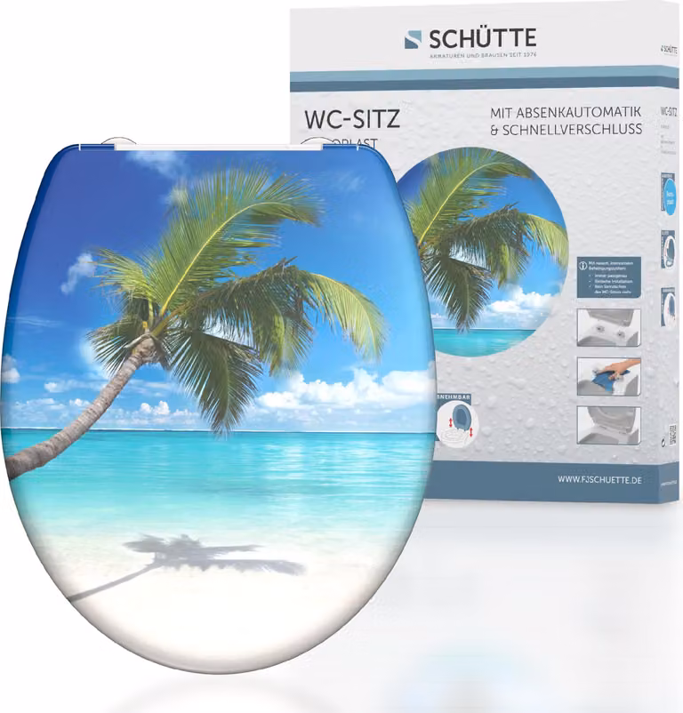Sedile WC SCHÜTTE CARRIBEAN, sedile WC in duroplast con chiusura morbida e sgancio rapido, sedile WC con motivi stampati