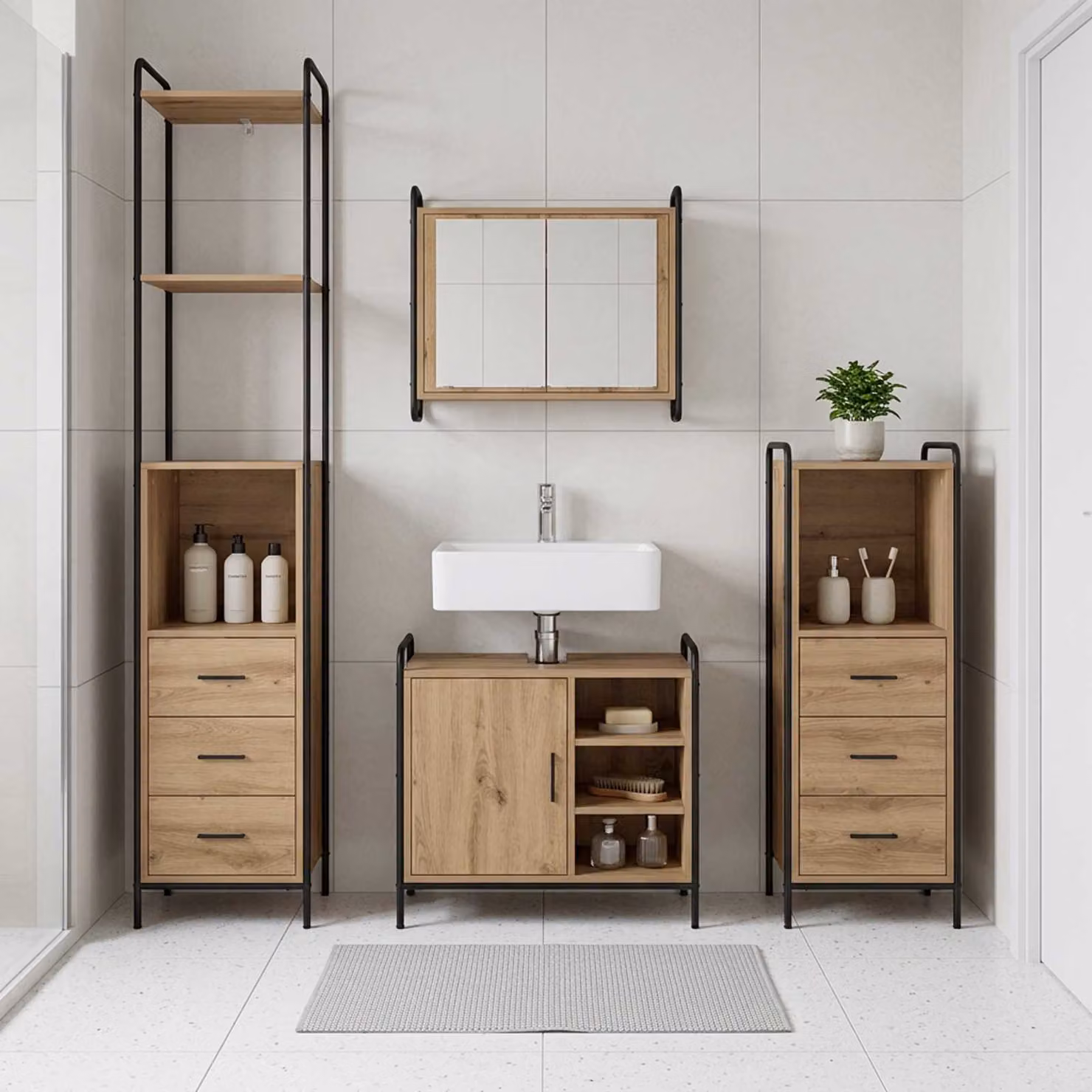 vidaXL Set di Armadi da Bagno 4 pz Rovere Artigianale