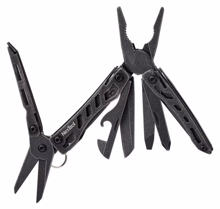 Multitool 10-in-1 con pinza, coltello, cacciavite, apriscatole, forbici, colore nero