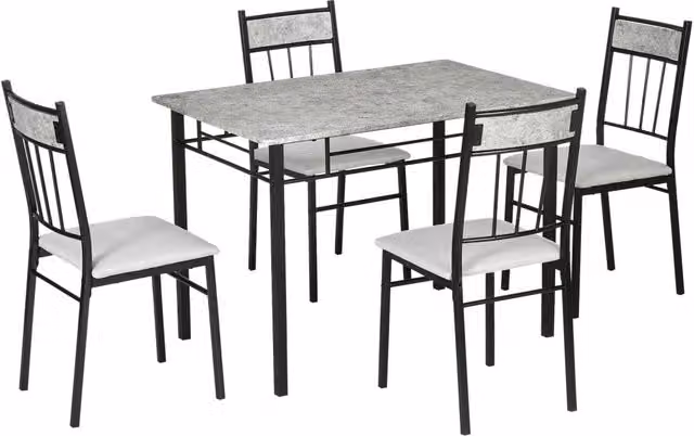 Set da pranzo GIORDANOSHOP composto da tavolo rettangolare e 4 sedie con seduta imbottita in metallo e MDF, colori grigio e nero – 1