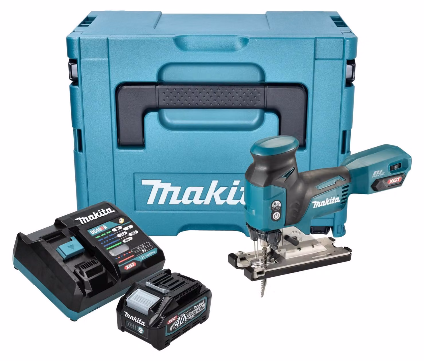 Makita JV 001 GM101 Seghetto alternativo a batteria 40 V max. 135 mm brushless + 1x batteria 4,0 Ah + caricabatterie + Makpac