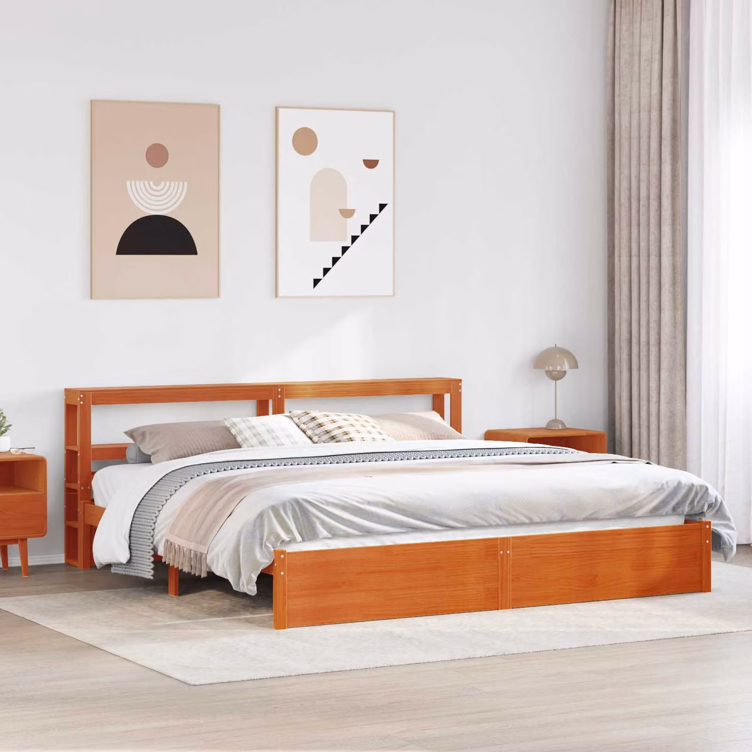 Struttura letto con scaffale in legno di pino marrone cerato vidaXL 200 x 200 cm