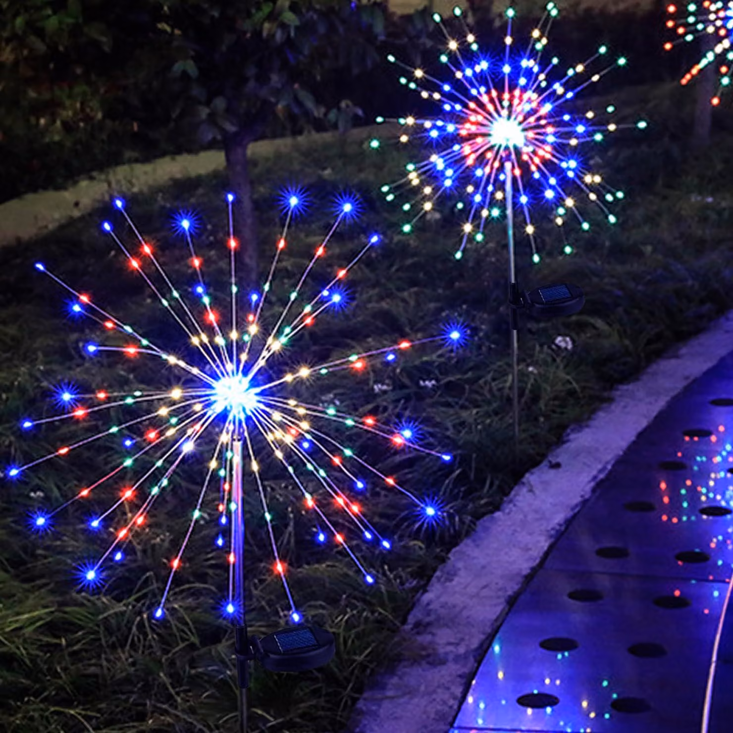 Luci solari da giardino, confezione da 2, 150 LED, 8 modalità, grado di protezione IP65, multicolore