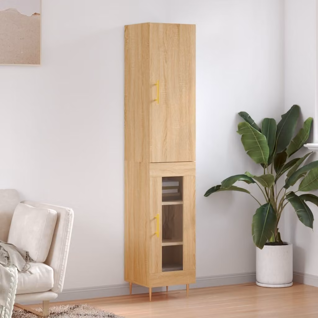 Credenza moderna vidaXL in rovere color marrone con ante a battente e ripiani interni, L/P/H: 34,5 x 34 x 180 cm
