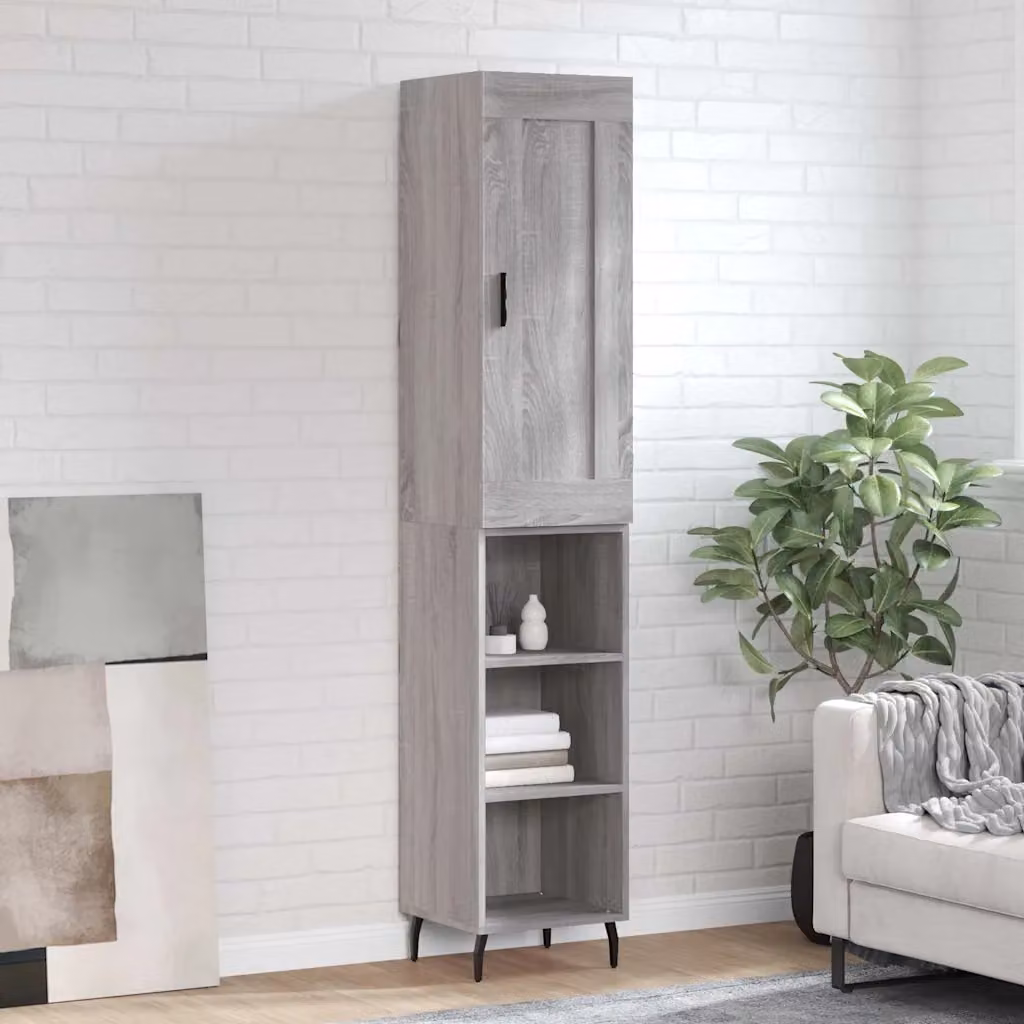 Credenza moderna vidaXL in legno e metallo grigio, sospesa, con ante a battente e ripiani interni, L/P/H: 34,5 x 34 x 180 cm