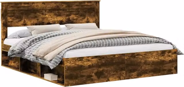 Letto matrimoniale | Letto per adulti | Struttura del letto Rovere fum¨¦ 200 x 200 cm Pino massello