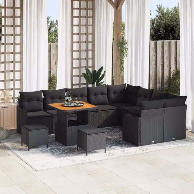 Set Divano da Giardino Moderno vidaXL a Forma a U con 12 Pezzi, Nero – 1