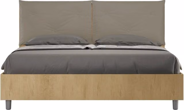 BS COM Letto matrimoniale con rete 160x190 Quercia cuscini similpelle cappuccino