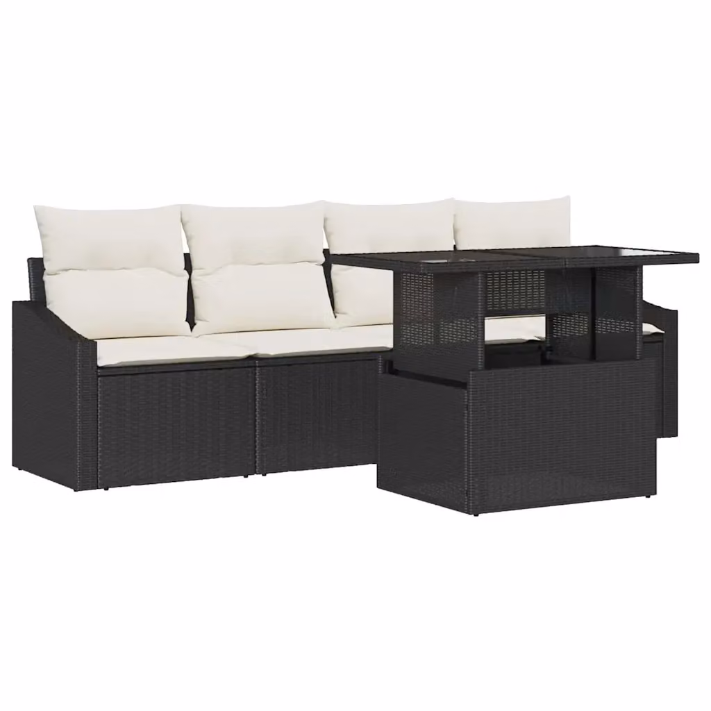 Set Divano da Giardino vidaXL 5 Pezzi in Polyrattan Nero e Beige con Cuscini – 2