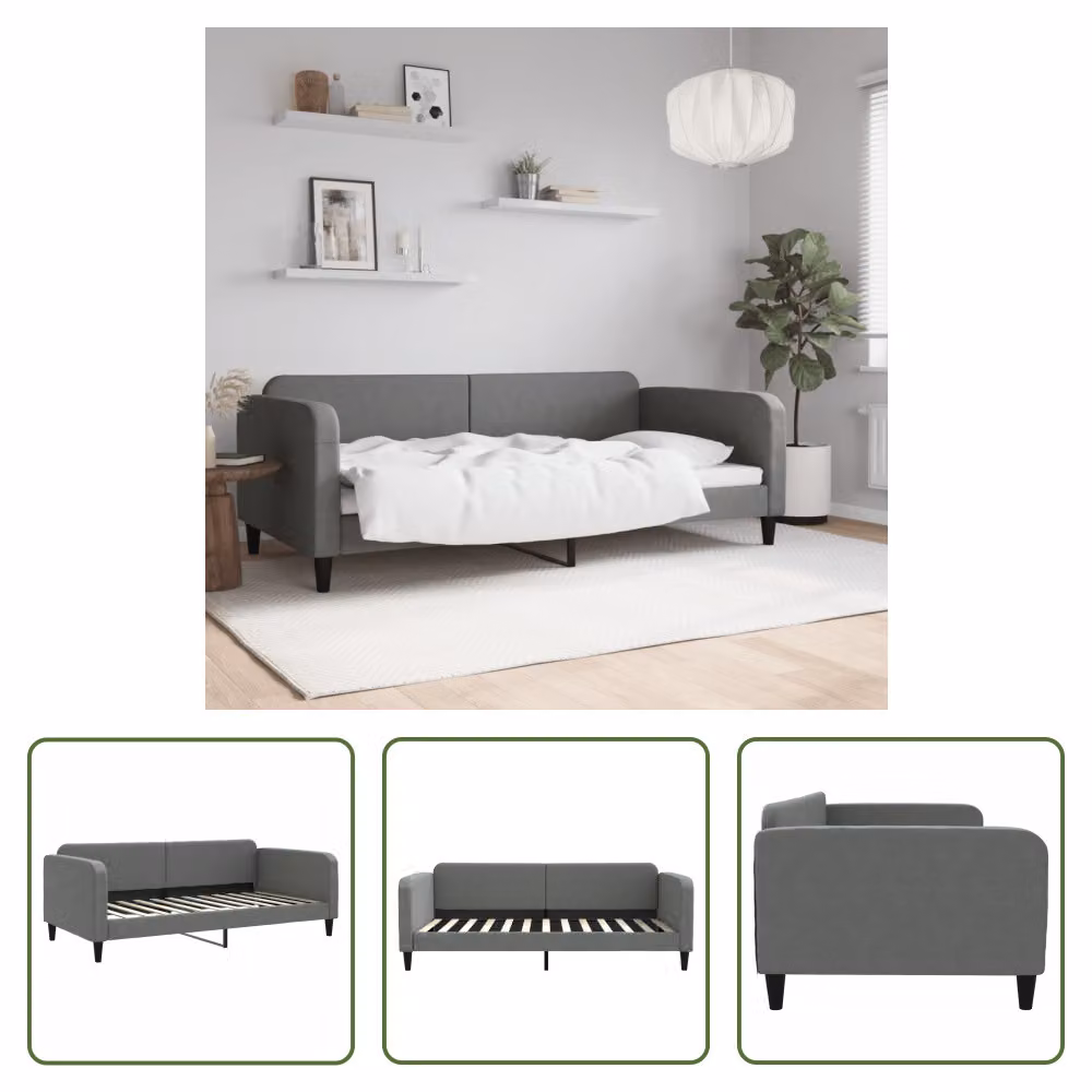 The Living Store Letto da giorno grigio scuro 100x200 cm tessuto
