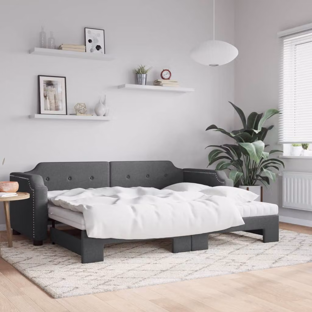 Divano Letto Estraibile vidaXL in Tessuto Grigio con Cassetto per Materasso 90x190 cm