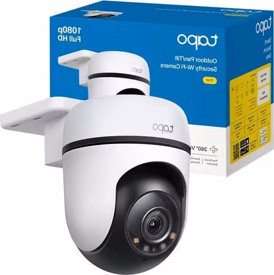 Camera di sorveglianza wireless per esterno FHD 1080P con risoluzione 360 gradi, rilevamento movimento, visione notturna fino a 30 m e allarme audio con sirena, compatibile con Alexa e Google, colore bianco