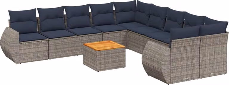 Set Divani da Giardino 11 pz con Cuscini Grigio in Polyrattan