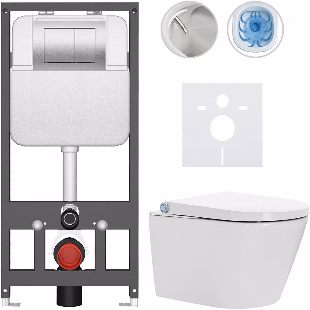 WC sospeso con bidet Cronus Standard - bianco lucido - pulsante Prime/Maxio, argento - sospeso - installazione a parete/con pannello di cartongesso - 59,3x38,4 cm