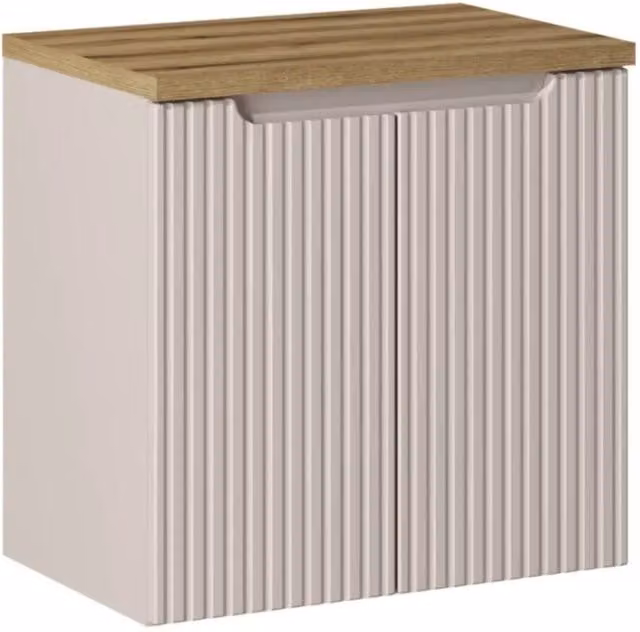 Set da bagno Meublorama VANO cashmere e quercia con mobile sotto lavabo a scanalature verticali e piano, L: 60 cm
