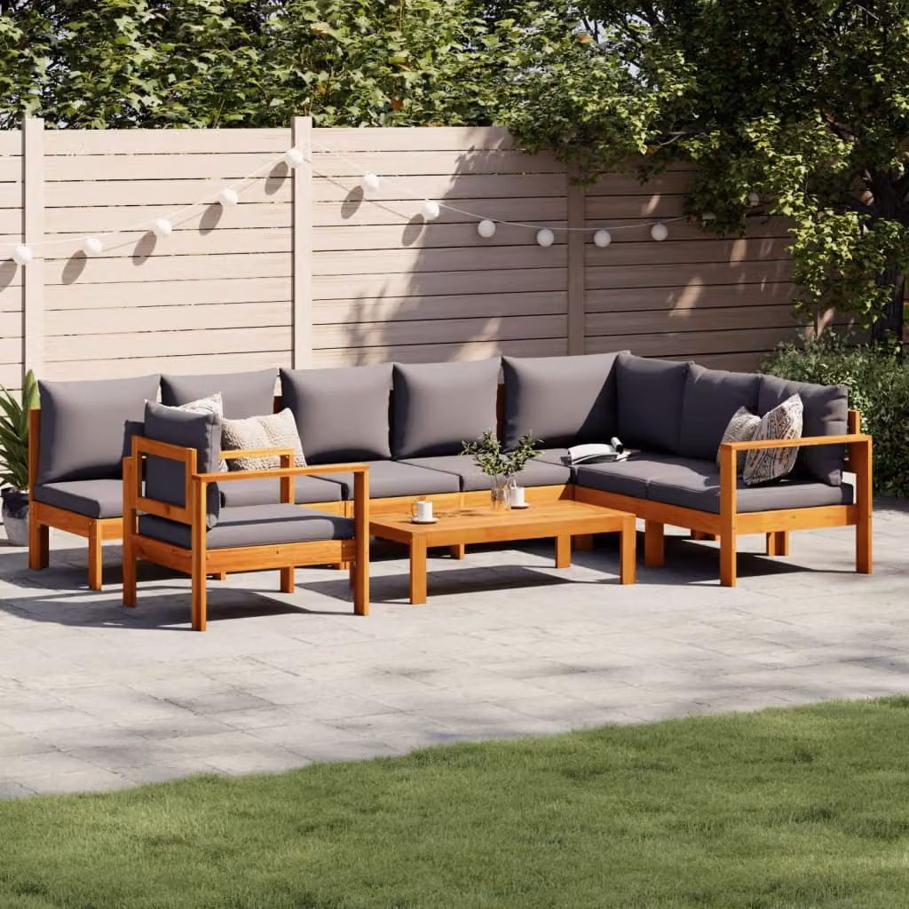 vidaXL Set Divano da Giardino a L in Legno di Acacia con Cuscini Grigi, 6 Pezzi – 1