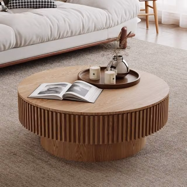 Desviae Tavolino basso con contenitore nascosto in MDF e impiallacciatura in legno naturale per soggiorno 82 × 25 × 82 cm