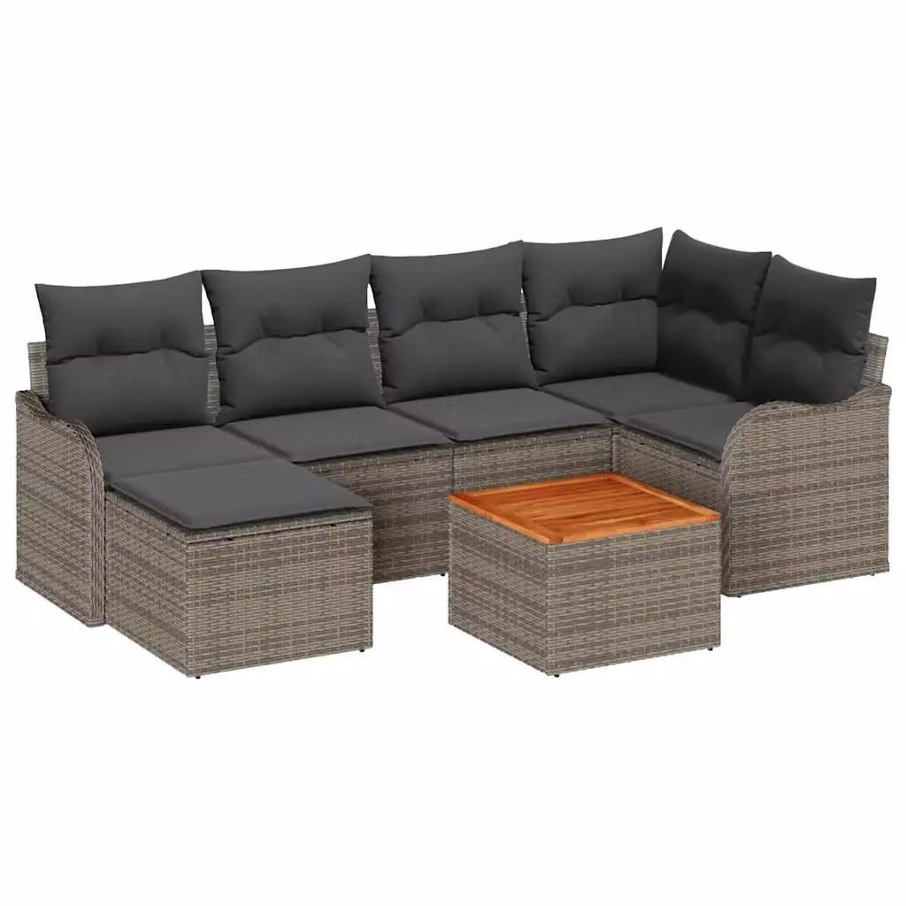 Set Divano da Giardino a L vidaXL in Polyrattan Grigio con Cuscini e Tavolino da 7 Pezzi – 2