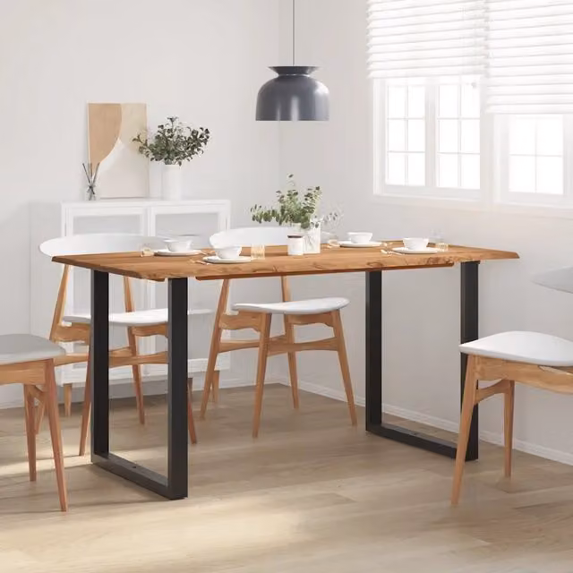 Tavolo da Pranzo Rettangolare in Legno di Acacia e Metallo Stile Industrial vidaXL L: 154 cm, P: 80 cm, H: 76 cm – 1
