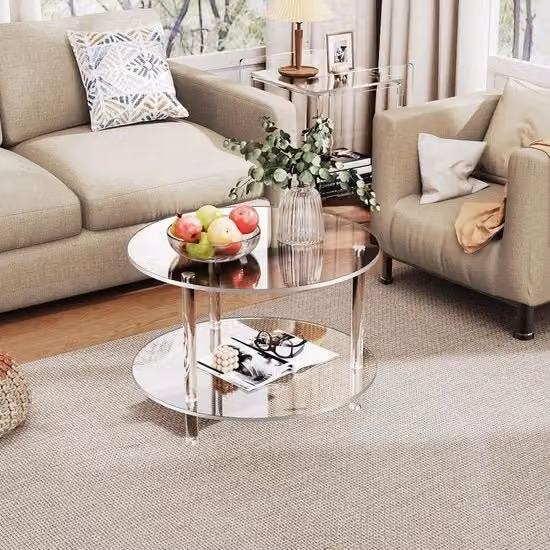 Tavolo da Caffè in Acrilico, Tavolo Rotondo a Doppio Strato, 40x40cm Arredamento Moderno per Casa, Studio, Hotel