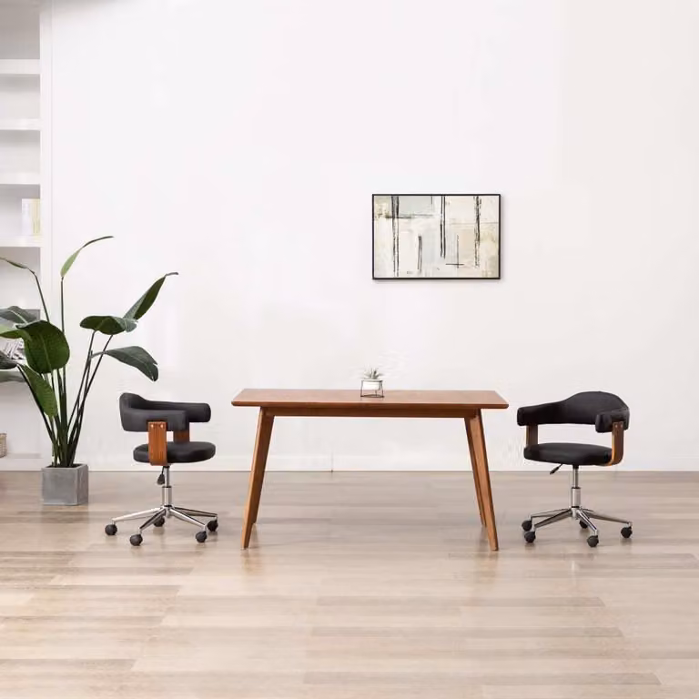 The Living Store Sedia da pranzo girevole in legno curvato nero ed ecopelle