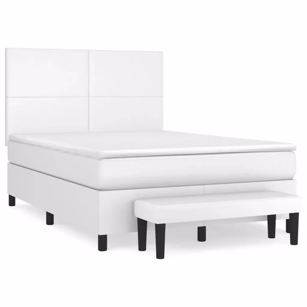 Letto con Giroletto a Molle e Materasso Ibrido vidaXL in Similpelle Bianco L/P/H: 190 x 140 x 50 cm – 2
