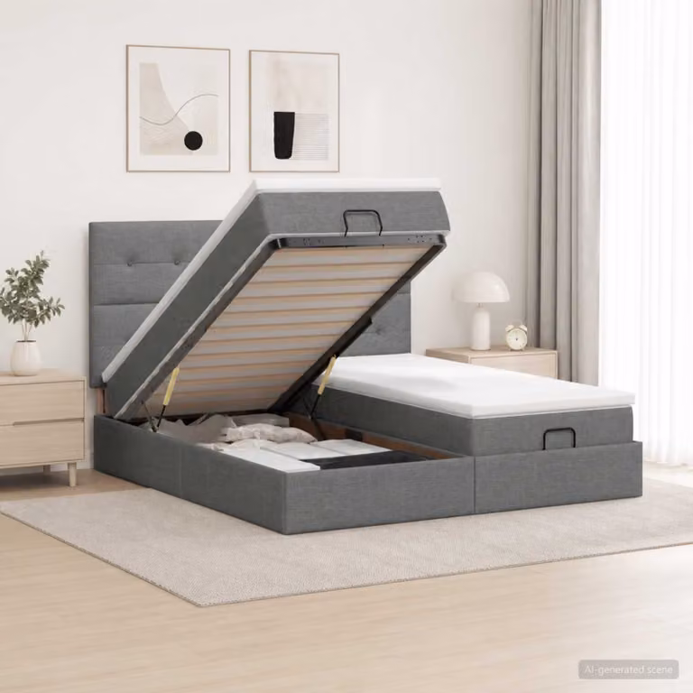 Letto Ottomano con Materasso e Illuminazione LED vidaXL, Grigio Scuro, L/P/H: 200 x 200 x 203 cm