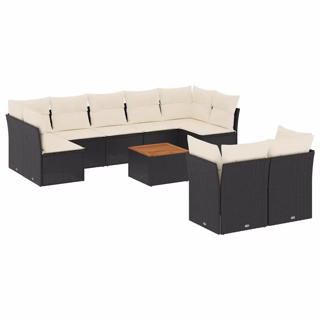 Set di divani da giardino vidaXL in polyrattan nero con cuscini e tavolino da esterno – 2