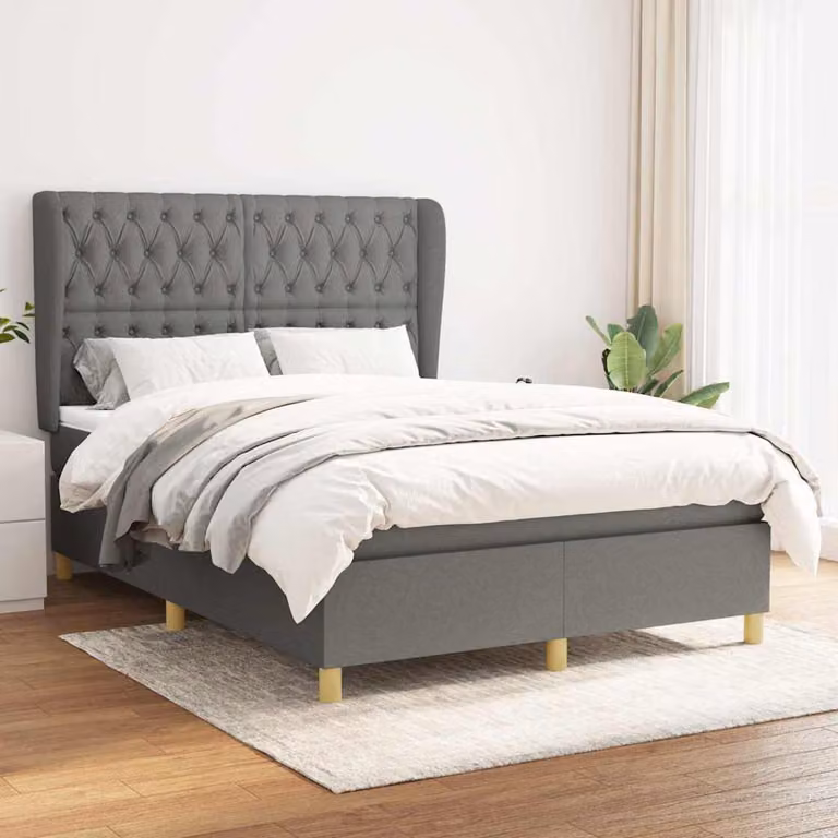 vidaXL Giroletto a Molle con Materasso in Tessuto Grigio e Bianco, L/P/H: 140 x 200 x 128 cm