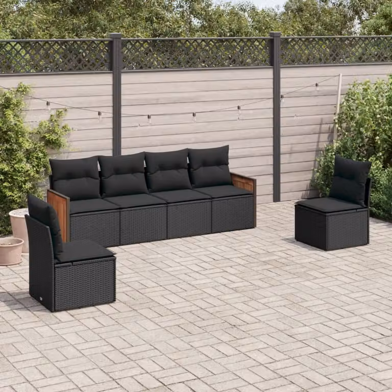 vidaXL Set Divano da Giardino 6 pz Moderno in Polyrattan Nero con Cuscini e Struttura in Acciaio Verniciato a Polvere