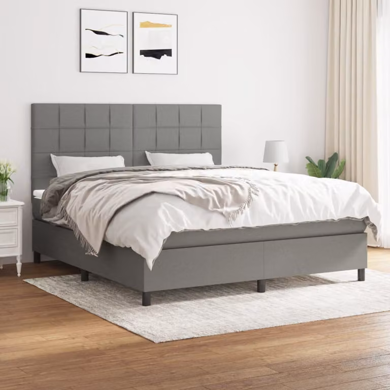 vidaXL Letto Ibrido con Giroletto a Molle e Materasso a Tasche Grigio e Bianco L/P: 180 x 200 cm