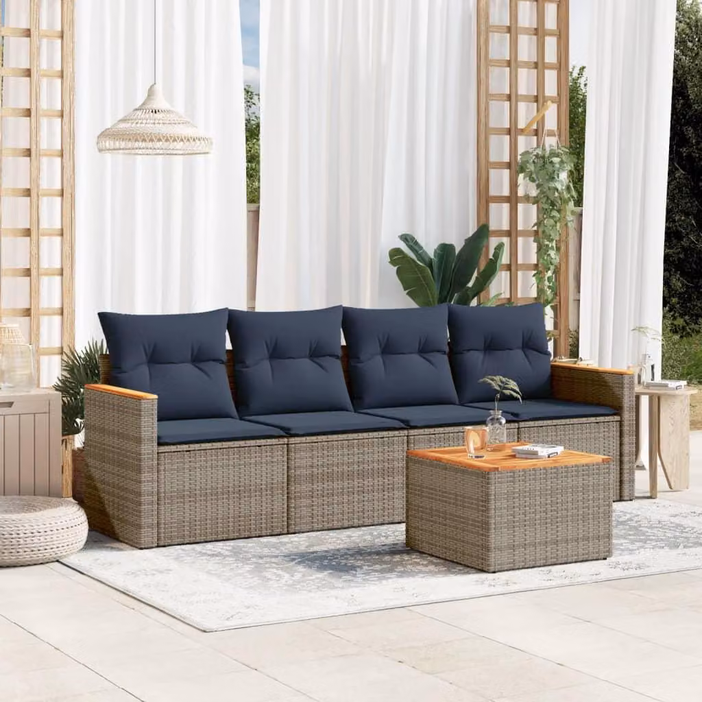 Maison Exclusive - Set di 5 divani da giardino con cuscini, grigio, polyrattan
