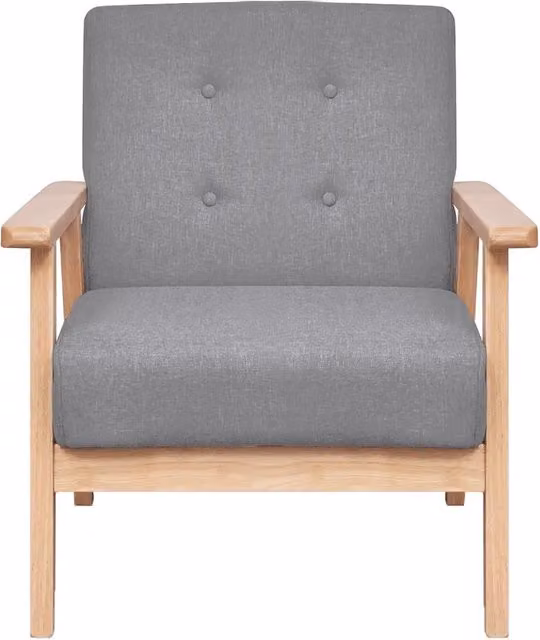 Poltrona Relax Recliner in Tessuto Grigio con Struttura in Legno e Braccioli