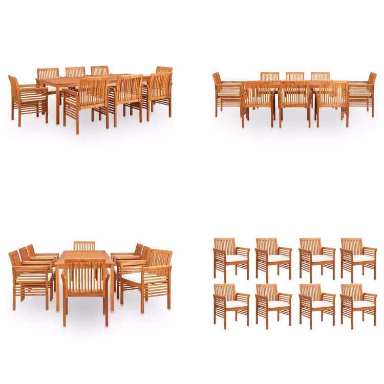 vidaXL Gruppo da pranzo da giardino 9 pezzi con cuscini in legno massiccio di acacia - Gruppo da pranzo - Gruppi da pranzo - Tavolo e sedie da pranzo - Tavoli e sedie da pranzo
